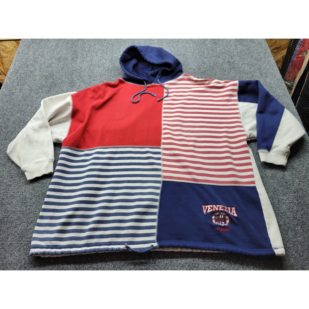 Vintage Venezia Vitale Colorblock Hoodie Red White Blue Striped Sweatshirt 18/20
